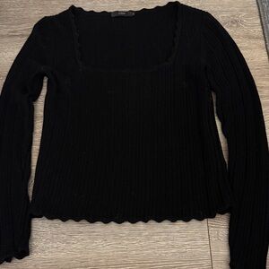 J. Crew square neck layered pointelle sweater tee in merino wool EUC S